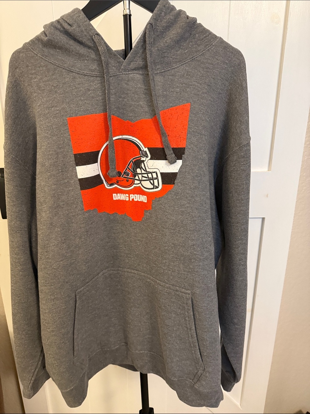New Era Gray Crewneck Hoodie with Orange Team Graphic Dawg Pound
